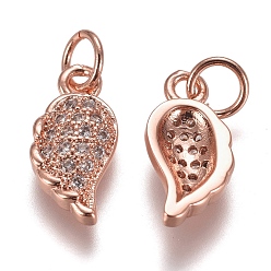 Розовое Золото Латунные микропаве прозрачные кубические циркониевые подвески, с прыжковых колец, крыло, розовое золото , 13.5x7x3 мм, отверстие : 3 мм