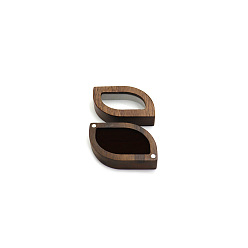 Coffee Wood Visible Window Ring Storage Box, Ring Magnetic Gift Case with Velvet Inside, Leaf, Coffee, 6x4cm