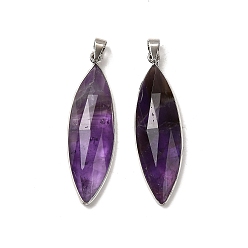 Аметист Граненые подвески из натурального аметиста, латунные подвески в виде конского глаза, без кадмия и без свинца, 42.5~43x13x6~6.5 мм, отверстие : 5.5x4 мм