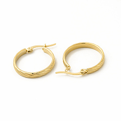 Golden 201 Stainless Steel Grooved Hoop Earrings with 304 Stainless Steel Pins for Women, Golden, 15x19x2mm, Pin: 0.6x1mm