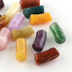 Mixed Color Tube Imitation Gemstone Acrylic Beads, Mixed Color, 32x14mm, Hole: 3mm, about 101pcs/500g