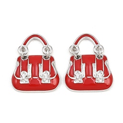 Красный Подвески из эмали и сплава, стойки покрытие, прелести мешков, без кадмия, без никеля и без свинца, платина, красные, 26x20x5 мм, отверстие : 9x6.5 мм
