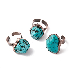 Синтетическая Бирюза Открытое кольцо-манжета с синтетической бирюзой неправильной формы, ювелирные изделия из красной меди из латуни для женщин, без кадмия и без свинца, внутренний диаметр: 17~19 мм