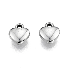 Stainless Steel Color 201 Stainless Steel Charms, Heart, Stainless Steel Color, 8x7x2.5mm, Hole: 1mm