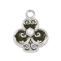 Темно-серый Стойки обшивки сплава эмали подвески, с abs имитационными жемчужными бусинами , без кадмия, без никеля и без свинца, клубы очарование, платина, темно-серый, 21.5x17x9.5 мм, отверстие : 2.6 мм