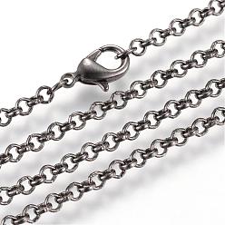 Gunmetal Iron Rolo Chains Necklace Making, with Lobster Clasps, Soldered, Gunmetal, 23.6 inch(60cm)