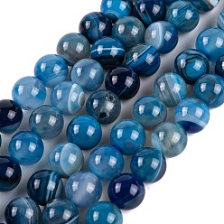 Синий Натуральный полосатый агат / полосатый агат, круглые, класс А, окрашенные, синие, Размер : диаметром около 8 мм , отверстие : 1 мм, 48 шт / нитка, 15 дюйм, синие, 8 мм