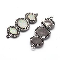 Gunmetal Brass Micro Pave Cubic Zirconia Links, with Synthetic Opal, Oval, Clear, Gunmetal, 33x13x3mm, Hole: 1.5mm