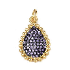 Лиловый Латунные микро проложить кубического циркония подвески, слеза, реальный 18 k позолоченный, без кадмия и без свинца, стойки покрытие, долговечный, с целью перехода в кольце, сирень, 19.5x12.5x2 мм, отверстие : 3.3 мм