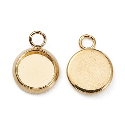 Real 18K Gold Plated 304 Stainless Steel Pendant Cabochon Settings, Plain Edge Bezel Cups, Flat Round, Real 18K Gold Plated, Tray: 6mm, 10x8x1.5mm, Hole: 1.5mm