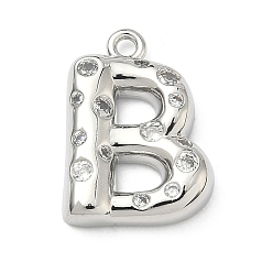 Letter B Латунные микропаве прозрачные подвески с фианитом, без кадмия и без свинца, долговечный, стойки покрытие, платина, В письме, 21.5x15.5x4.5 мм, отверстие : 1.8 мм