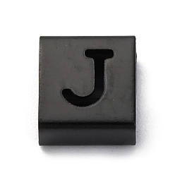 Letter J Ионное покрытие (ip) 304 квадратные подвески-слайдеры из нержавеющей стали, чёрные, буква J, 9x8x4 мм, отверстие : 3.5x8.5 мм