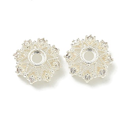 Серебро Покрытие стойки латунь микро паве прозрачные колпачки из кубического циркония, долговечный, без свинца и без кадмия, цветок, серебряные, 14x5.5 мм, отверстие : 2.8 мм