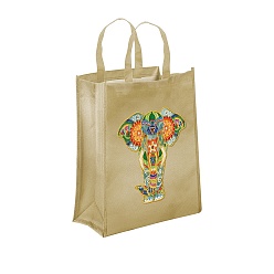 Elephant DIY Diamond Painting Handbag Kits, Including Canvas Bag, Resin Rhinestones, Pen, Tray & Glue Clay, Pale Goldenrod, Elephant, 350x290mm