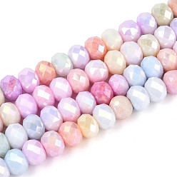 (52) Непрозрачная лаванда Антикоррозийные гальванические стеклянные бусины рондель, имитация драгоценных камней, с покрытием AB цвета, граненые, разноцветные, 5.5~6x3.2~4 мм, отверстие : 1 мм, около 90~91 шт / нитка, 15~15.16'' (38.1~38.5 см)