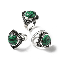Малахит Регулируемые кольца из синтетического малахита, старинные латунные кольца серебряного тона, ромб, 22 мм, внутренний диаметр: 18 мм