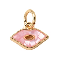 Pink Латунь эмаль подвески, с оболочкой, губы прелести, без кадмия и без свинца, стойки покрытие, долговечный, реальный 18 k позолоченный, розовые, 7x10x2.5 мм, отверстие : 3.5 мм