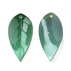 Green Plastic Pendants, Leaf, Green, 24x11x3mm, Hole: 1mm