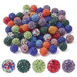 Mixed Color Pave Disco Ball Beads, Polymer Clay Rhinestone Beads, Round, Mixed Color, PP13(1.9~2mm), 6 Rows Rhinestone, 10mm, Hole: 1.5mm