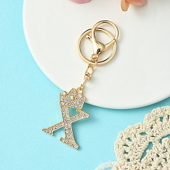 Letter X Брелок из золотого сплава со стразами, с застежкой из сплава и железными кольцами, Письмо X, 10 см, Кулон : 42 мм