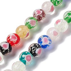 Colorful Handmade Lampwork Beads Strand, Luminous, Glow in the Dark, Round with Heart, Colorful, 10x9.5mm, Hole: 2mm, about 40pcs/strand, 14.76''(37.5cm)