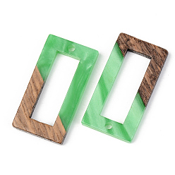 Зеленый Подвески из непрозрачной смолы и ореха, прямоугольные, зелёные, 28x15x3 мм, отверстие : 2 мм