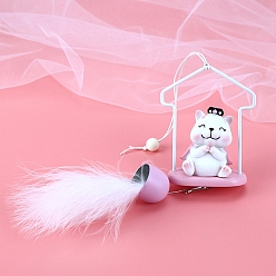 Pearl Pink Mouse Resin Hanging Wind Chimes Decor, with Feather, for Home Hanging Ornaments, Pearl Pink, 300mm