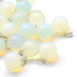 Opalite Round Opalite Pendants, with Platinum Tone Brass Findings, 17~19x13~14mm, Hole: 2x7mm