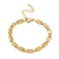 Шампанско-Желтый Прямоугольные латунные браслеты-цепочки с инкрустацией кубическим цирконием для женщин, стойки покрытие, без кадмия и без свинца, долговечный, золотые, шампанское желтый, 5.71 дюйм (14.5 см)