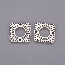 Antique Silver Tibetan Style Alloy Links/Connectors, Lead Free and Cadmium Free, Square, Antique Silver, 18x18x2mm, Hole: 9mm