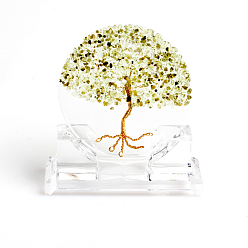 Peridot Resin Tree of Life Home Display Decorations, with Natural Peridot Chips Inside Ornaments, 130x110mm