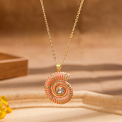 Pink Ожерелье с подвеской из латунной эмали и ракушкой на берегу океана, женская элегантная цепочка на ключицу, розовые, 17.32 дюйм (44 см)