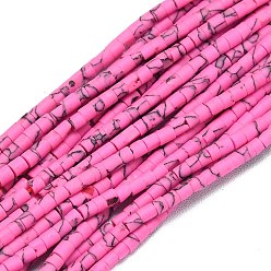 Ярко-Розовый Окрашенные синтетические бирюзовые бусы нити, колонка, ярко-розовый, 2~2.5x2 мм, отверстие : 0.5 мм, около 42~45 шт / нитка, 13.19''~13.39'' (33.5~34 см)