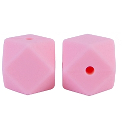 Pink Octagon Food Grade Silicone Beads, Chewing Beads For Teethers, DIY Nursing Necklaces Making, Pink, 17mm