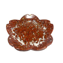 Red Jasper Resin Flower Plate Display Decoration, with Natural Red Jasper Chips inside Statues for Home Office Decorations, 100x100x15mm