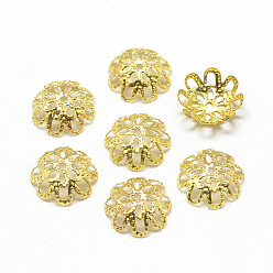 Golden Plated Iron Fancy Bead Caps, Flower, Multi-Petal, Filigree, Golden, 10x3mm, Hole: 1mm