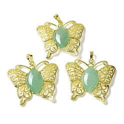 Зеленый Авантюрин Естественный зеленый авантюрин подвески, латунные подвески-бабочки, золотые, стойки покрытие, без кадмия и без свинца, 41.5x45x8 мм, отверстие : 8x4.5 мм