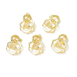 Real 18K Gold Plated Brass Twister Clasps with Shell, Flower, for Half Drilled Bead, Real 18K Gold Plated, 30mm, Hole: 1.4mm, Pin: 0.8mm