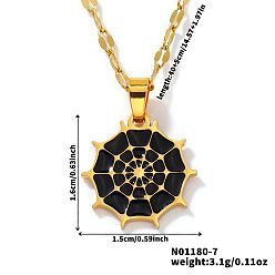 Черный Хэллоуин 304 эмалированные подвески из нержавеющей стали, с позолоченными цепочками для унисекс, паутины, чёрные, 15.75 дюйм (40 см)