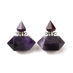 Аметист Кулоны для духов из натурального аметиста, с 304 фурнитурой из нержавеющей стали, граненые, двойные остроконечные шармы-пули, цвет нержавеющей стали, 31~32x29~31x18 мм, отверстие : 1.9 мм