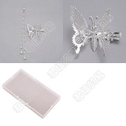 Silver CRASPIRE 2 Style Iron Alligator Hair Clips, Vintage Decorative Hair Accessories, Moving Butterfly, with Chain, Imitation Pearl, Alloy Pendants, Silver, 40~165x1.5~60x13~33mm