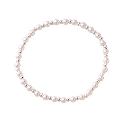 Золотой Браслеты из пластика, имитирующего жемчуг, и круглых бусин из стекла., составные браслеты для женщин, золотые, 6.89 дюйм (17.5 см)