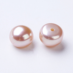 Misty Rose Natural Cultured Freshwater Pearl Beads, Half Drilled, Round, Misty Rose, 6.8~7x5.5~6mm, Hole: 1mm