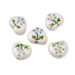 Васильковый Фарфоровые бусины ручной работы, сердце, васильковый, 12~12.5x14~15x6.5~7 мм, отверстие : 1.8 мм