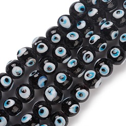 Black Handmade Lampwork Beads Strand, Round with Evil Eye, Black, 12.5~13x11mm, Hole: 2~2.5mm, about 32~33pcs/strand, 13.58~14.01''(34.5~35.6cm)