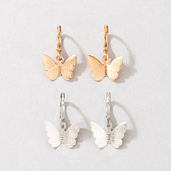 19778 Minimalist Vintage Butterfly Earrings Set - Chic Dual-tone Design, Delicate and Elegant (2 Pieces)