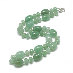 Green Aventurine Natural Green Aventurine Beaded Necklaces, with Alloy Lobster Clasps, Barrel, 18.1 inch~18.5  inch(46~47cm), Barrel: 14x10mm