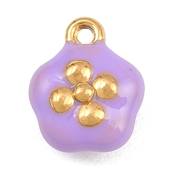 Púrpura Media 304 colgantes de esmalte de acero inoxidable, encantos de la flor, revestimiento de iones (ip), real 18 k chapado en oro, púrpura medio, 13x10.5x6.5 mm, agujero: 1.2 mm