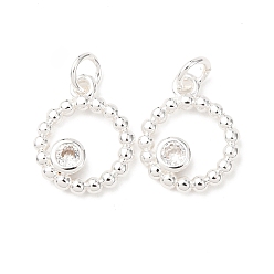 Серебро Латунные микро проложить кубического циркония подвески, круглые подвески, без кадмия и без свинца, стойки покрытие, долговечный, с целью перехода в кольце, серебряные, 12x10x2 мм, отверстие : 2.3 мм