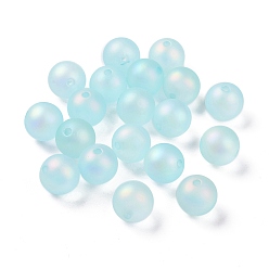 Light Blue Rubberized Style Transparent Acrylic Beads, Iridescent, Round, Light Blue, 16x15.5mm, Hole: 2.8mm